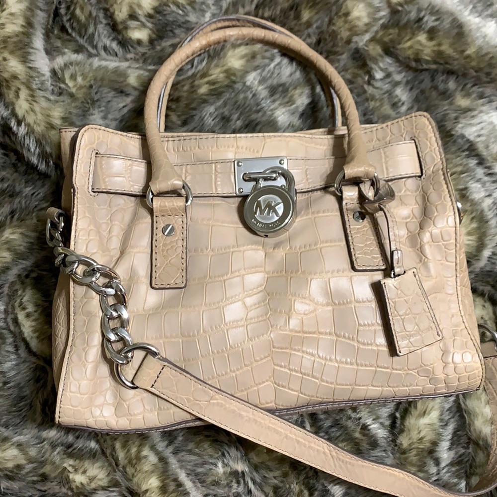 Michael Korea Hamilton East West Beige Croc Tote